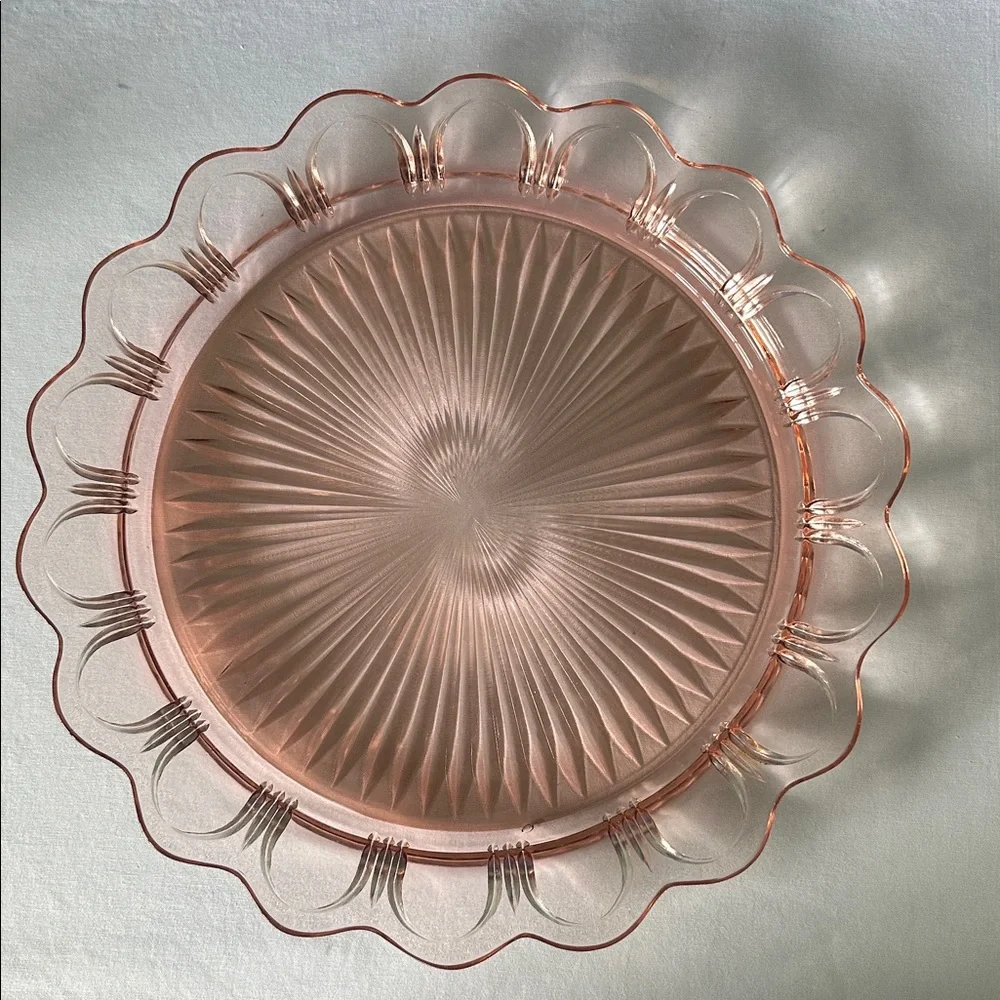 Vintage 13 inch large Anchor Hocking Pink Depression Glass Reticulated Server - Picture 2 of 11